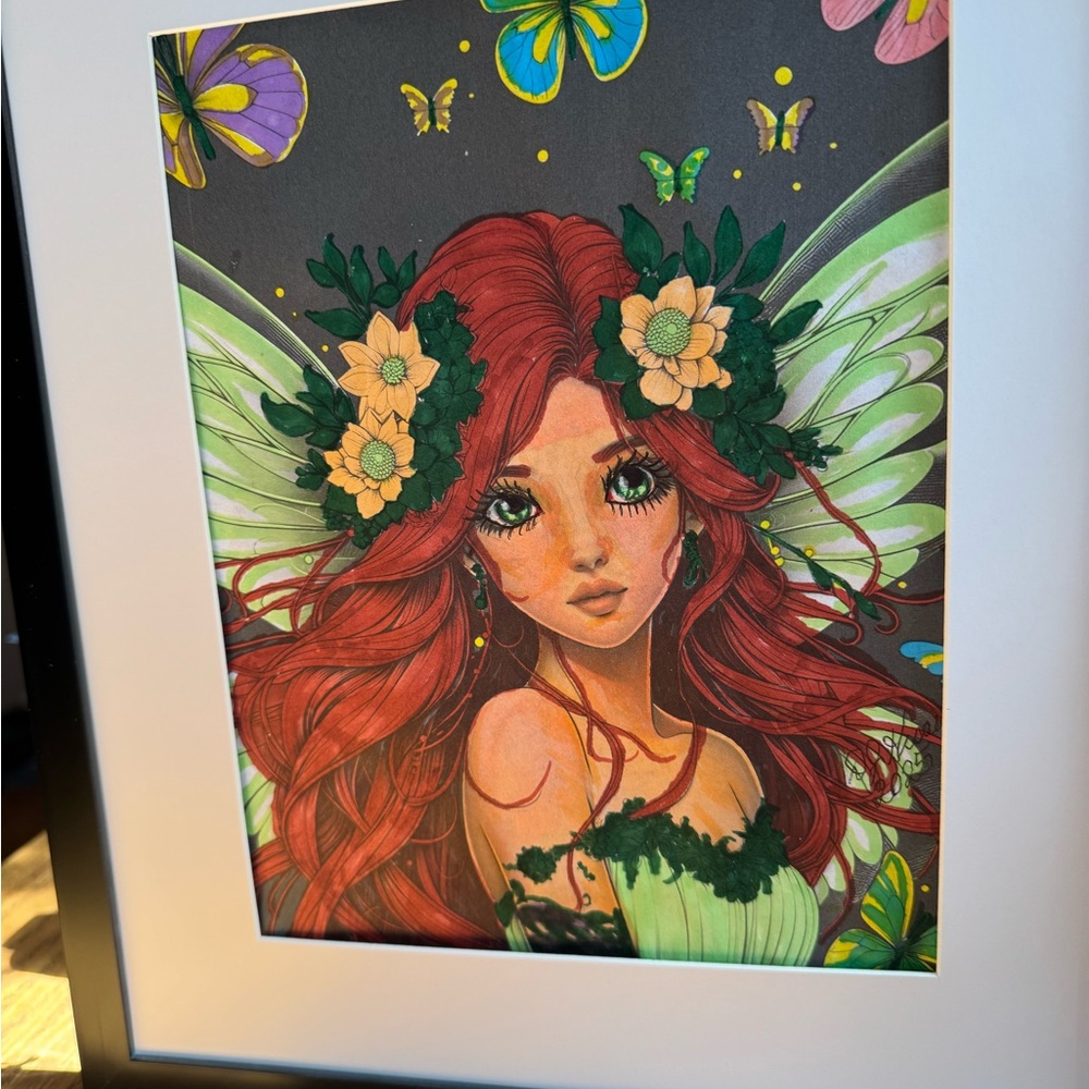 Whimsical Fairy Illustration with Black Frame